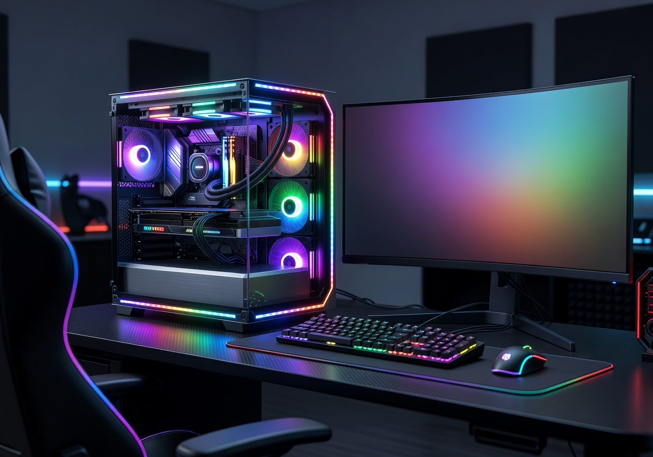 High-end PC gaming setup with RGB lighting