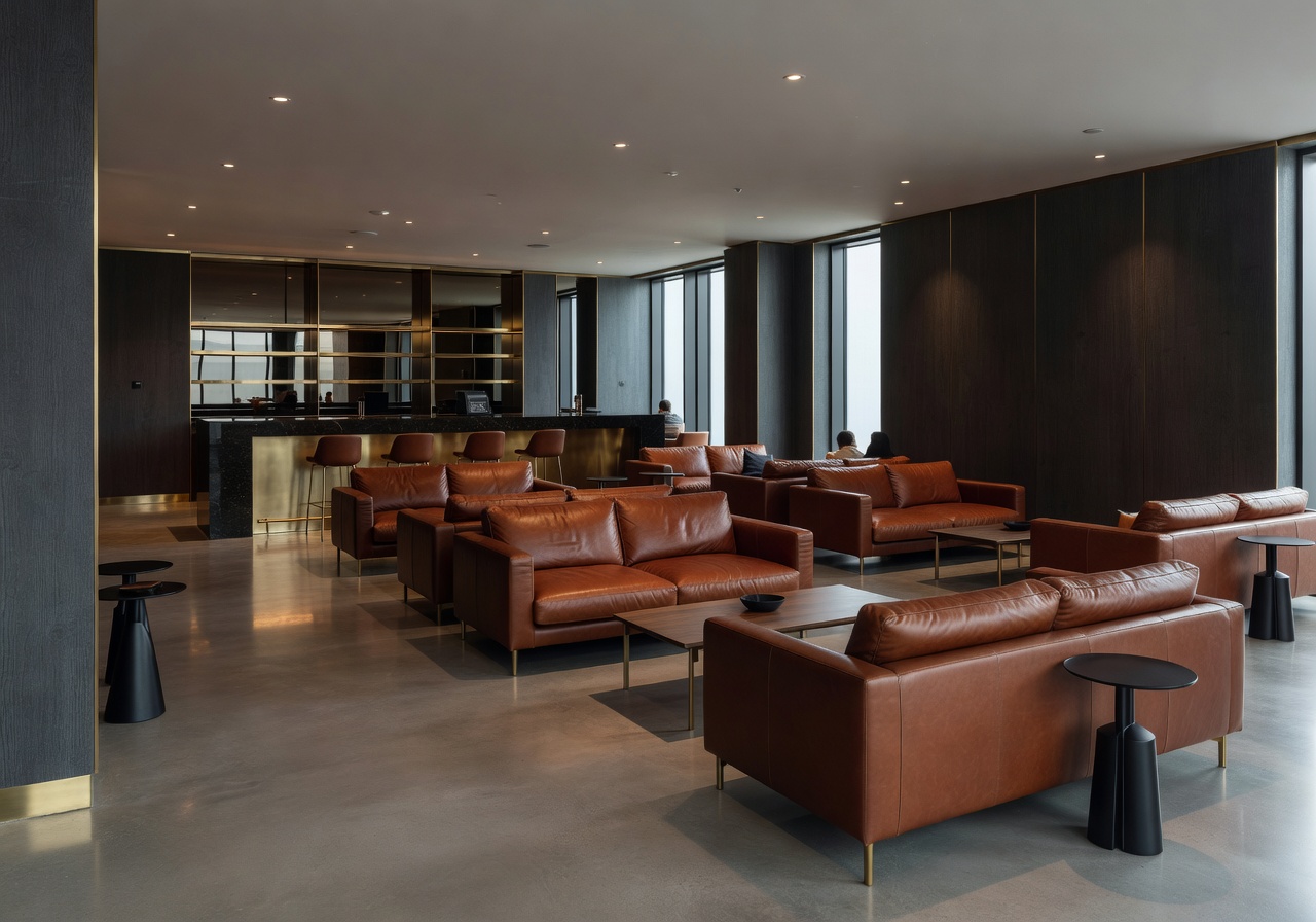 Atmospheric gaming lounge with neon accents