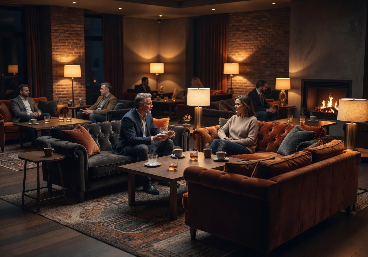 Premium gaming lounge interior with high-end PCs